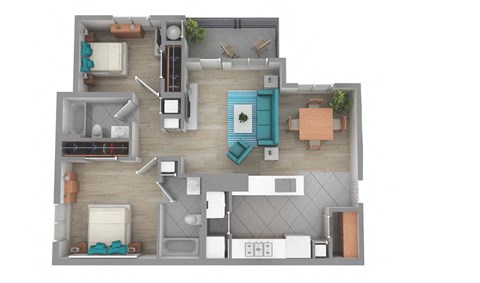 Floor plan for 2 beds, 2 baths, 1185 sqft